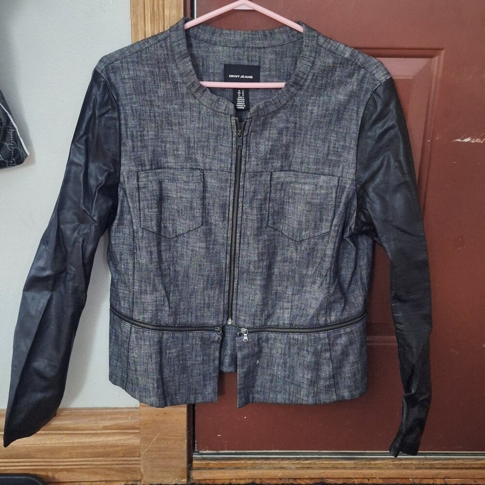 DKNY Women's Jacket with Pleather Sleeves size XL